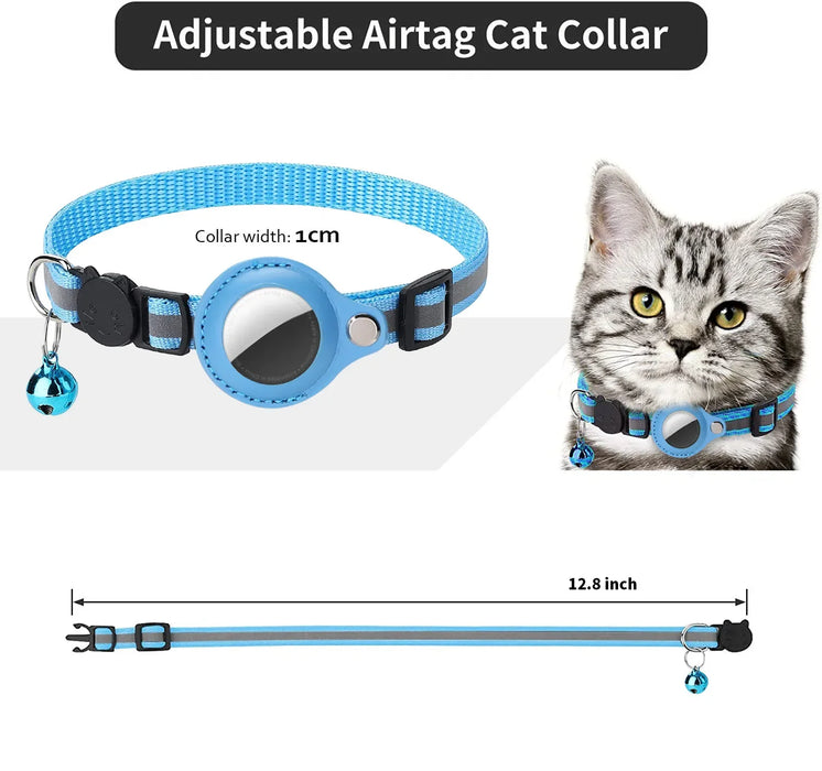 Pet cats AirTag PU Anti Loss Collar  Breakaway Reflective Strips Adjustable Kitten Collar Waterproof  cat collar accessories