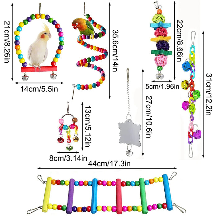7PCS  Parrot Toy Bird Cage Accessories Bird Accessories Stair Mirror Swing Bell Bird Toy