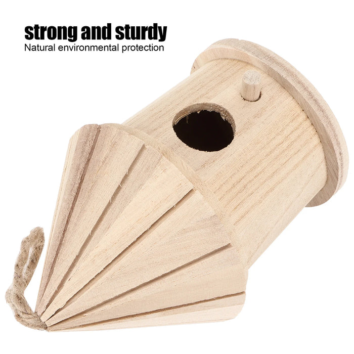 Wooden Bird House DIY Natural Wooden Round Shaped Hanging Bird Nest For Outdoor Garden