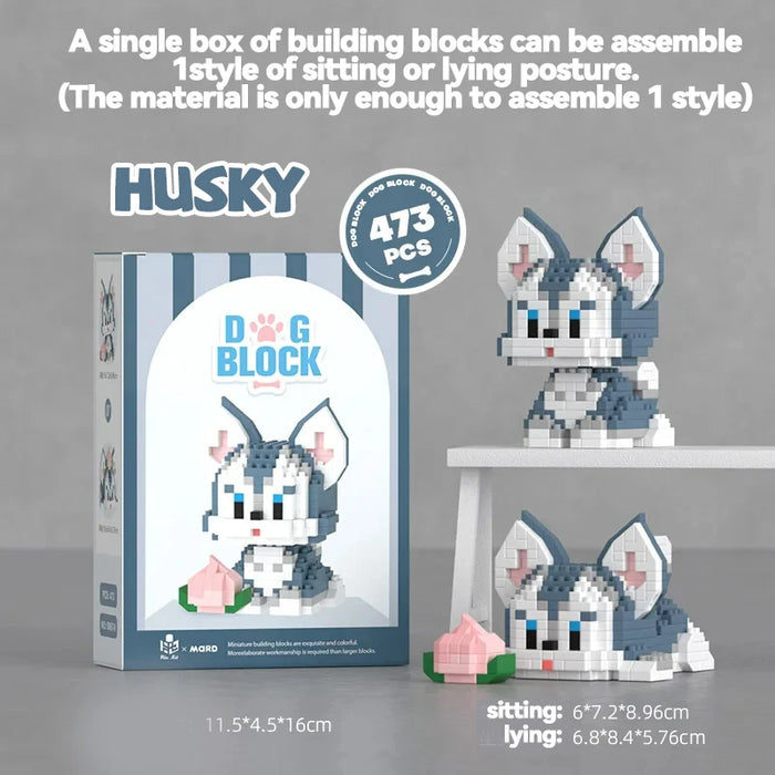Cute Dog Building Blocks Puppy Pet Model Animal Diy Assemble Bricks Set Poodle Corgi Husky Cartoon Table Decor Gift for Kids
