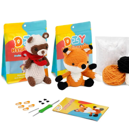 Fenrry Crochet Kit Animal Fox Ferret DIY with Yarn Balls Crochet Hooks Knitting Stitch Markers Needles Instruction Accessories